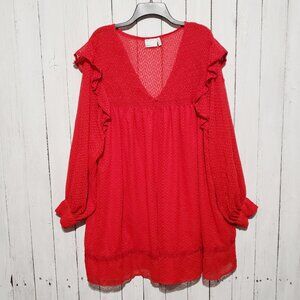 Asos 18 Mini Dress Red Ruffle Flowy Party Babydoll Glam Boho Statement Romantic